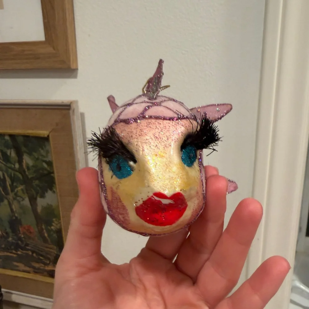 Purple Glitter Fish Ornament with lips and eyelashes